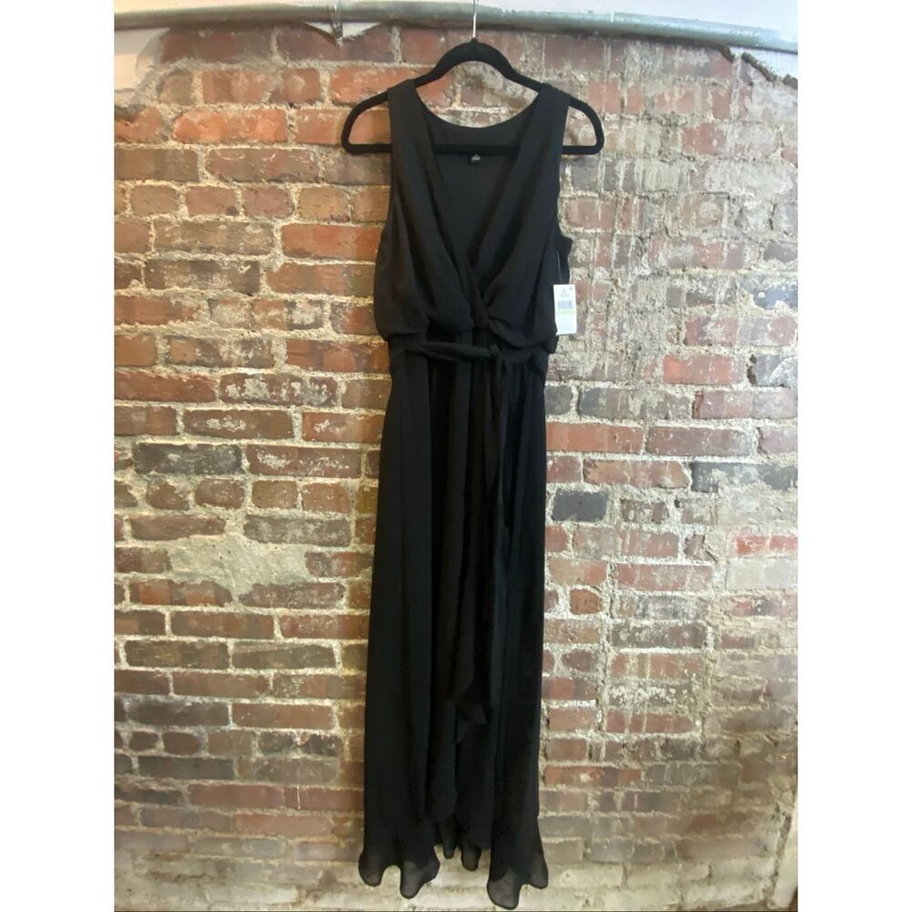 SLNY SL Fashions New York • Black Semi-Shear with liner Gathered Empire Waist V-